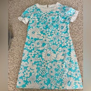 Women’s (L) Vintage / Antique White & Blue Floral Shift Dress with Back Zipper